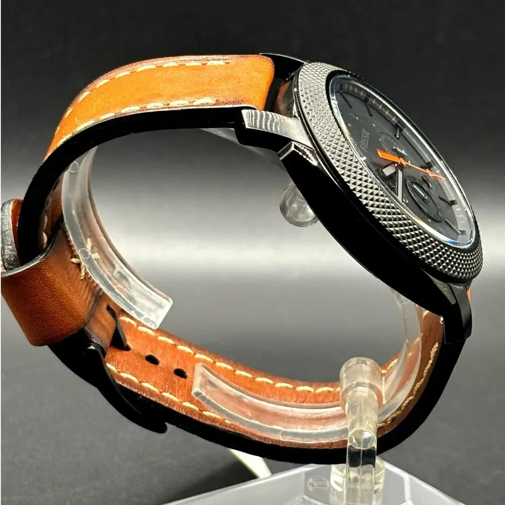 Fossil Machine FS5234 Chronograph Black Brown Leather Men’s Watch 45mm